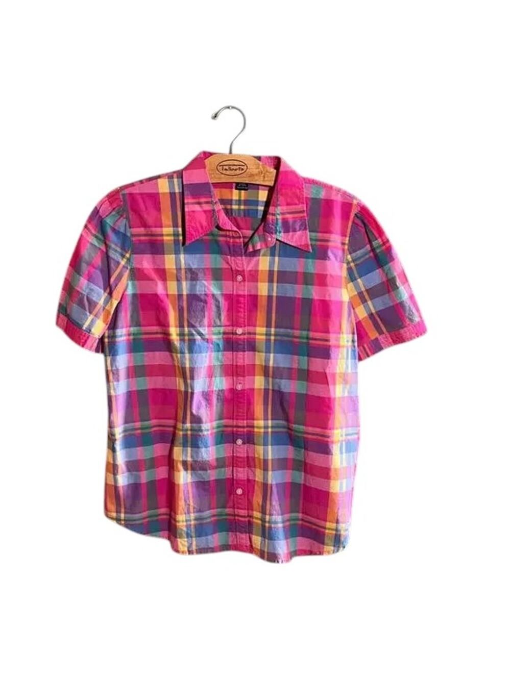 Chaps Colorful Plaid Shirt XL Cotton Short Sleeve Button Down Preppy